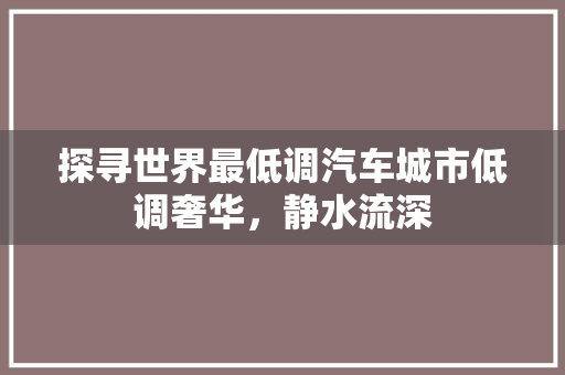 探寻世界最低调汽车城市低调奢华，静水流深