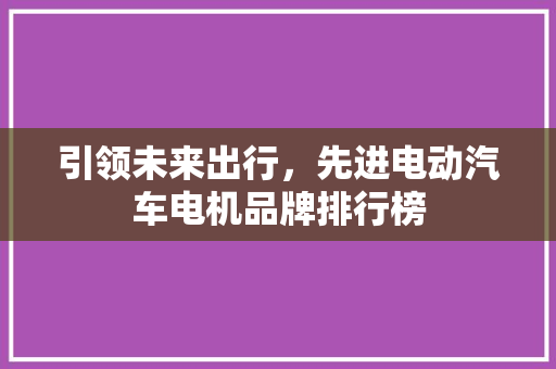 引领未来出行，先进电动汽车电机品牌排行榜
