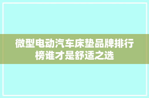 微型电动汽车床垫品牌排行榜谁才是舒适之选
