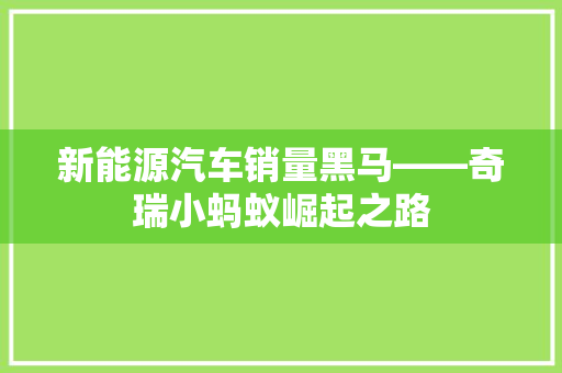 新能源汽车销量黑马——奇瑞小蚂蚁崛起之路