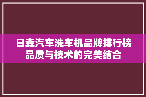 日森汽车洗车机品牌排行榜品质与技术的完美结合
