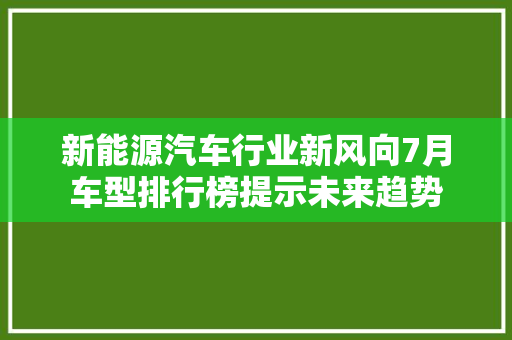 新能源汽车行业新风向7月车型排行榜提示未来趋势