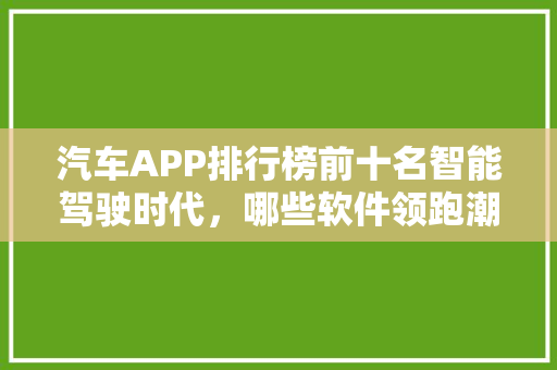 汽车APP排行榜前十名智能驾驶时代，哪些软件领跑潮流