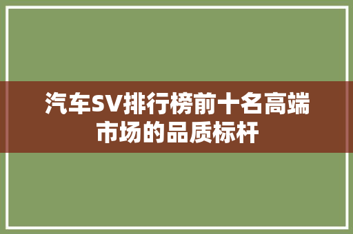 汽车SV排行榜前十名高端市场的品质标杆