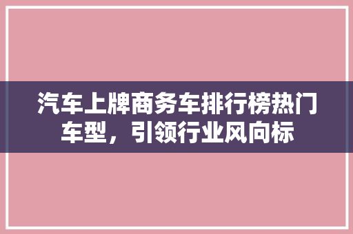 汽车上牌商务车排行榜热门车型，引领行业风向标