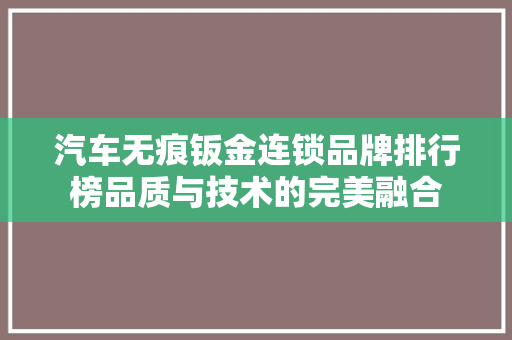 汽车无痕钣金连锁品牌排行榜品质与技术的完美融合