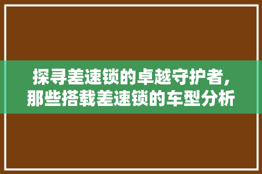 探寻差速锁的卓越守护者,那些搭载差速锁的车型分析