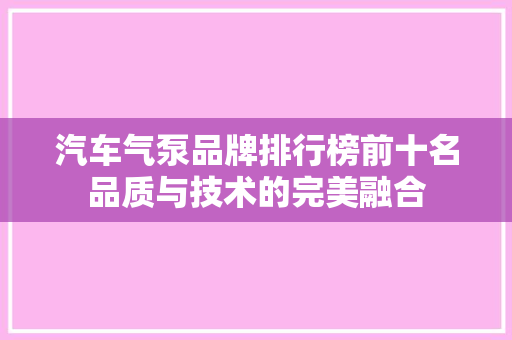 汽车气泵品牌排行榜前十名品质与技术的完美融合