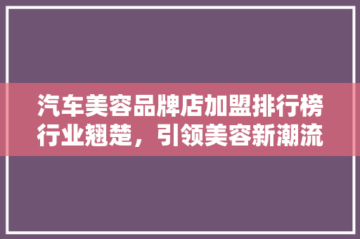 汽车美容品牌店加盟排行榜行业翘楚，引领美容新潮流