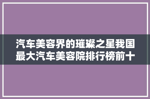 汽车美容界的璀璨之星我国最大汽车美容院排行榜前十
