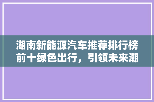 湖南新能源汽车推荐排行榜前十绿色出行，引领未来潮流