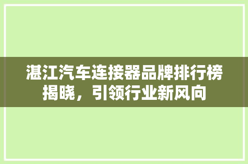 湛江汽车连接器品牌排行榜揭晓，引领行业新风向