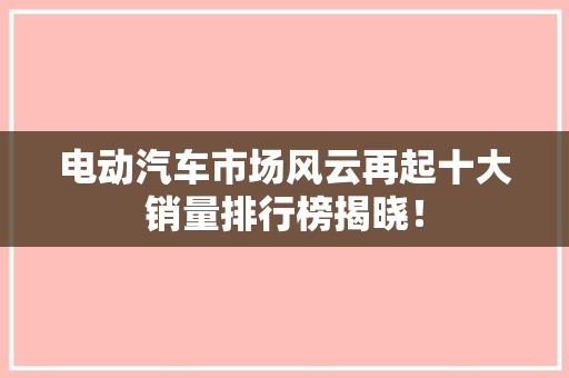 电动汽车市场风云再起十大销量排行榜揭晓！