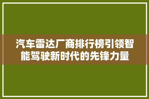 汽车雷达厂商排行榜引领智能驾驶新时代的先锋力量