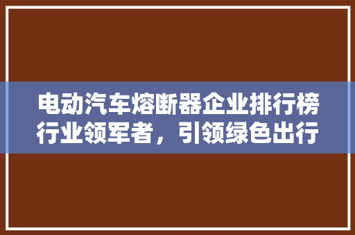 电动汽车熔断器企业排行榜行业领军者，引领绿色出行新潮流