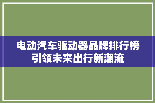 电动汽车驱动器品牌排行榜引领未来出行新潮流