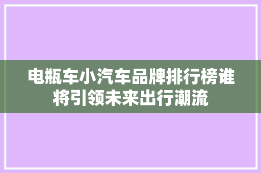 电瓶车小汽车品牌排行榜谁将引领未来出行潮流
