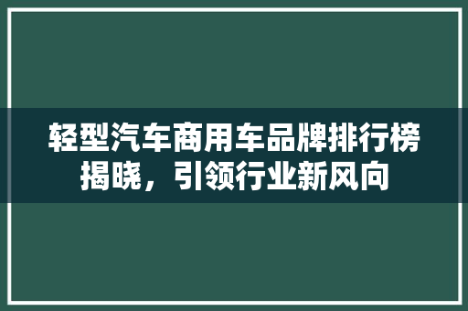 轻型汽车商用车品牌排行榜揭晓，引领行业新风向