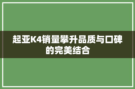 起亚K4销量攀升品质与口碑的完美结合
