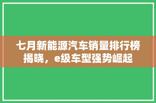 七月新能源汽车销量排行榜揭晓，e级车型强势崛起