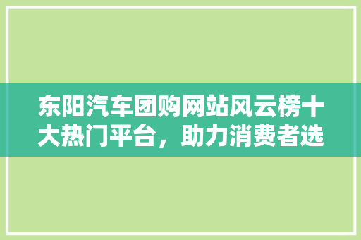 东阳汽车团购网站风云榜十大热门平台，助力消费者选车无忧