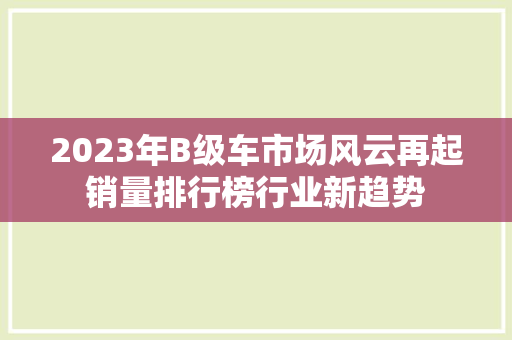 2023年B级车市场风云再起销量排行榜行业新趋势